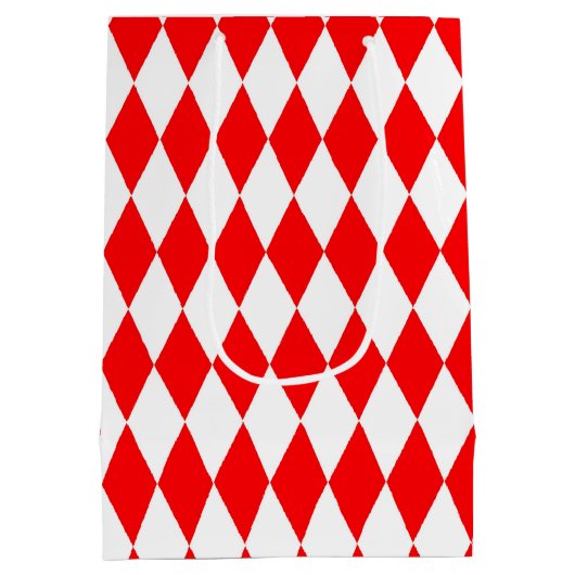 Rood Wit Harlequin Diamonds Checkers Ontwerp Medium Cadeauzakje (Achterkant)