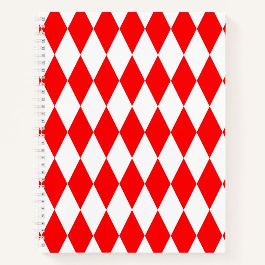 Rood Wit Harlequin Diamonds Checkers Ontwerp Notitieboek (Voorkant)
