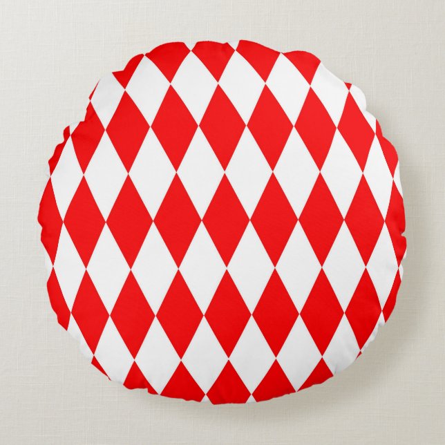 Rood Wit Harlequin Diamonds Checkers Ontwerp Rond Kussen (Voorkant)