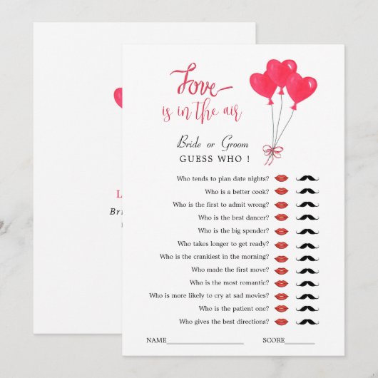 Rood & Wit Hart Bruidsmeisje spel Kaart (Voorkant / Achterkant)