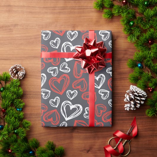 Rood & Wit Hart Cadeaupapier (Feestdagen Geschenken)