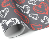 Rood & Wit Hart Cadeaupapier (Rol Hoek)