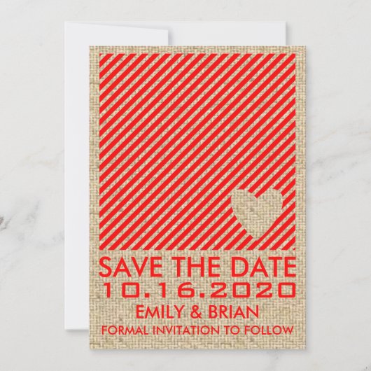 Rood wit hart gestreept schoot met de datumkaarten save the date (Voorkant)