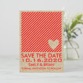 Rood wit hart gestreept schoot met de datumkaarten save the date (Staand voorkant)