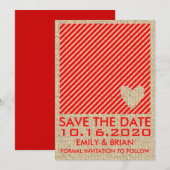 Rood wit hart gestreept schoot met de datumkaarten save the date (Voorkant / Achterkant)