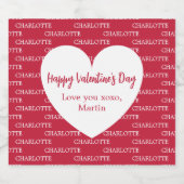 Rood wit hart naam Valentijnsdag Sparkling Wijnetiket (Enkel label)