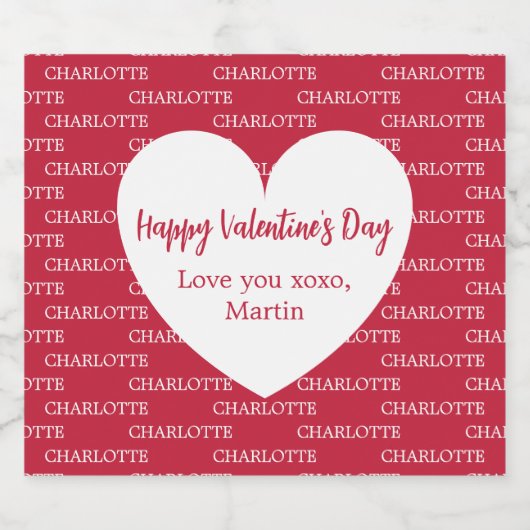 Rood wit hart naam Valentijnsdag Sparkling Wijnetiket (Enkel label)