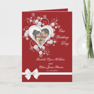 Rood & Wit Hart Wedding Fotokaart 5x7