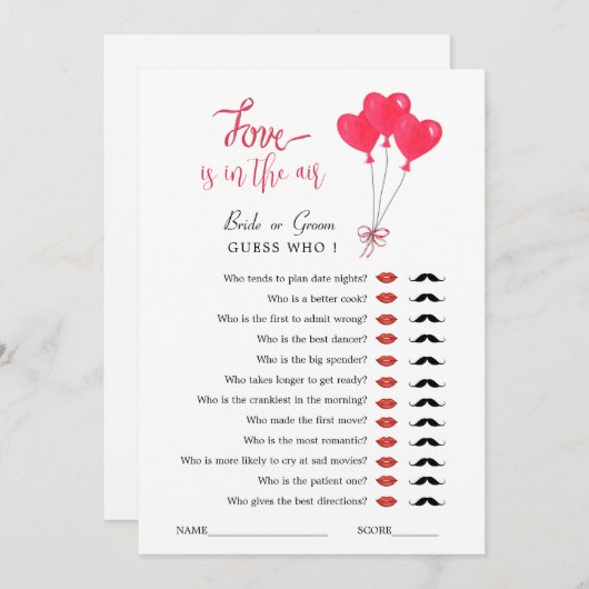 Rood & Wit Harten Bruiloftsborrel spel Kaart (Voorkant / Achterkant)