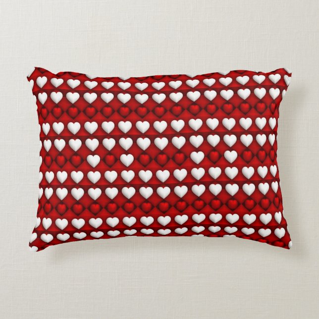 Rood-Wit Hartpatroon Accent Kussen (Voorkant)
