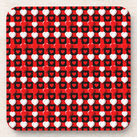 Rood-Wit Hartpatroon Bier Onderzetter (Voorkant)