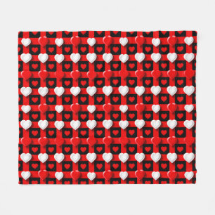 Rood-Wit Hartpatroon Fleece Deken