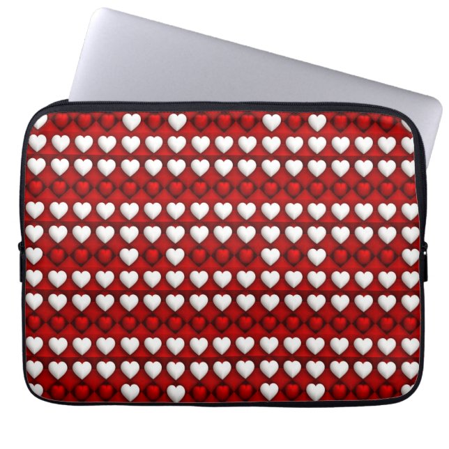 Rood-Wit Hartpatroon Laptop Sleeve (Voorkant)