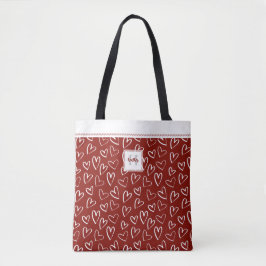 Rood wit hartpatroon monogram Canvas tas