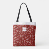 Rood wit hartpatroon monogram Canvas tas (Achterkant)