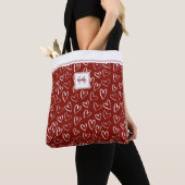 Rood wit hartpatroon monogram Canvas tas (Dichtbij)