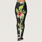 Rood & Wit Hawaiiaans Hibiscus Patroon Leggings (Achterkant)
