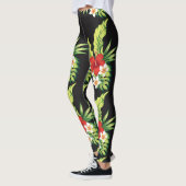 Rood & Wit Hawaiiaans Hibiscus Patroon Leggings (Links)