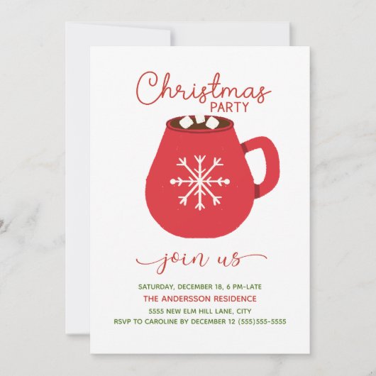 Rood Wit Heet Cacao Kerstfeest Kaart (Voorkant)