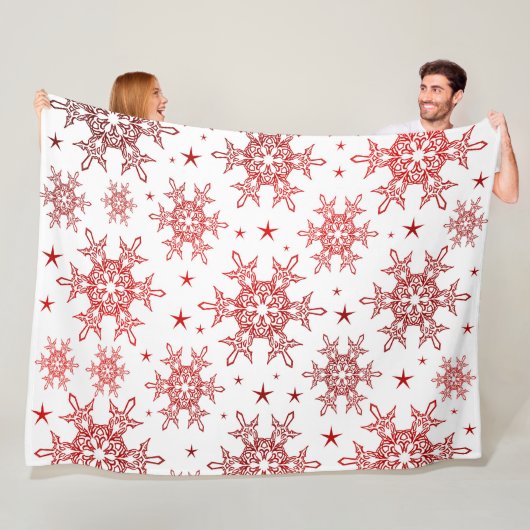 rood, wit, helder, ster, stof, siervormig, modern, fleece deken (In situ)