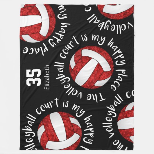 Rood wit Het volleybalveld is mijn gelukkige plek Fleece Deken (Voorkant)