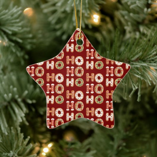 Rood Wit Ho Ho Ho Gingerbread Cookie Kerstmis Keramisch Ornament (Boom)