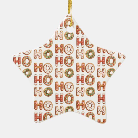 Rood Wit Ho Ho Ho Gingerbread Cookie Kerstmis Keramisch Ornament (Achterkant)