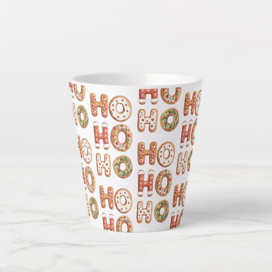 Rood Wit Ho Ho Ho Gingerbread Cookie Kerstmis Latte Mok (Voorkant)