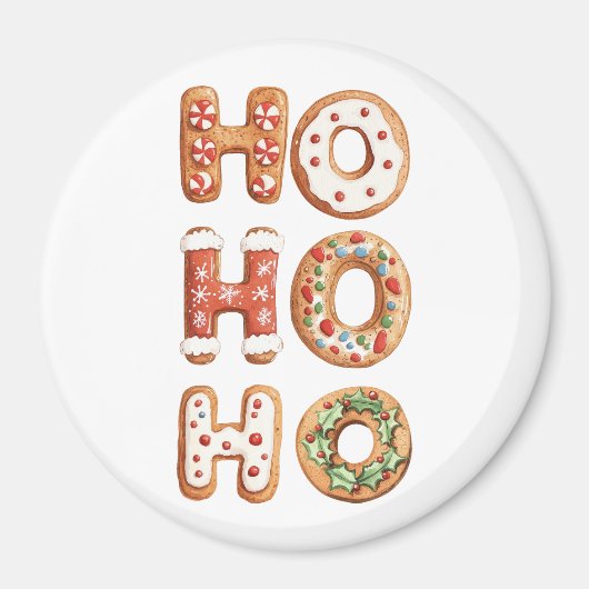 Rood Wit Ho Ho Ho Gingerbread Cookie Kerstmis Magneet (Voorkant)