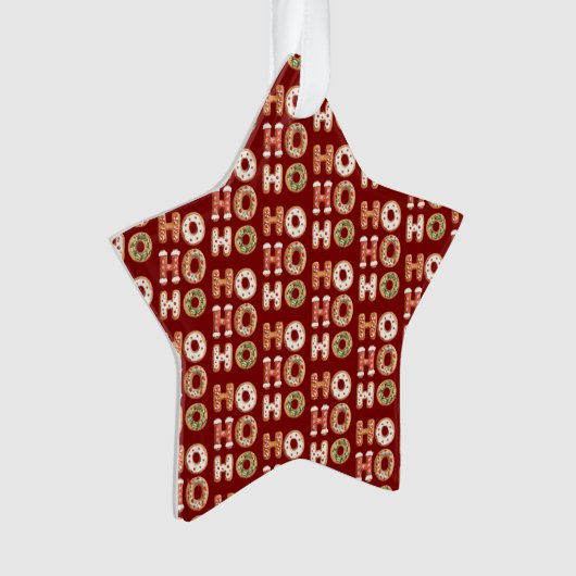 Rood Wit Ho Ho Ho Gingerbread Cookie Kerstmis Ornament (voorkant)