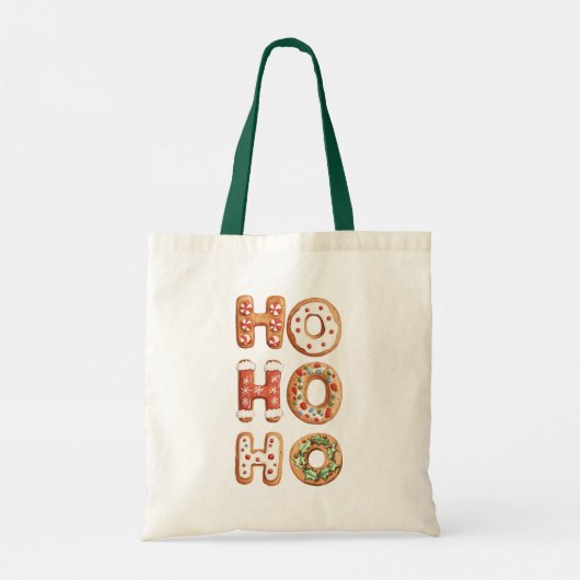Rood Wit Ho Ho Ho Gingerbread Cookie Kerstmis Tote Bag (Achterkant)