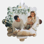 Rood Wit Holly Sneeuwvlokken Vrolijk Kerstmis Foto Ornament Kaart (Achterkant)