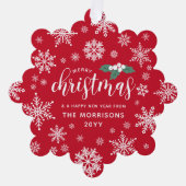 Rood Wit Holly Sneeuwvlokken Vrolijk Kerstmis Foto Ornament Kaart (Voorkant)