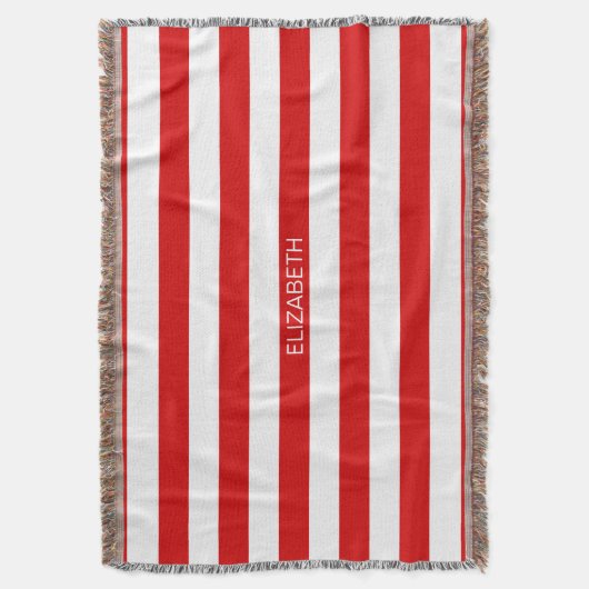 Rood wit horizontaal Preppy Stripe Name Monogram Deken (Voorkant Verticaal)