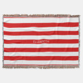 Rood wit horizontaal Preppy Stripe Name Monogram Deken (Voorkant)