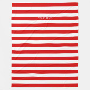 Rood wit horizontaal Preppy Stripe Name Monogram Fleece Deken