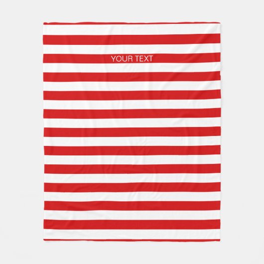 Rood wit horizontaal Preppy Stripe Name Monogram Fleece Deken (Voorkant)
