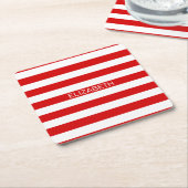 Rood wit horizontaal Preppy Stripe Name Monogram Kartonnen Onderzetters (Schuin)