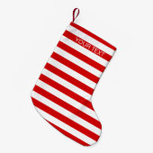 Rood wit horizontaal Preppy Stripe Name Monogram Kleine Kerstsok (Voorkant (Hangend))