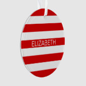 Rood wit horizontaal Preppy Stripe Name Monogram Ornament (voorkant)