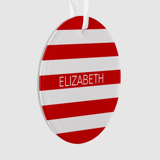 Rood wit horizontaal Preppy Stripe Name Monogram Ornament (voorkant)