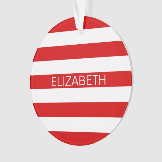 Rood wit horizontaal Preppy Stripe Name Monogram Ornament (voorkant)