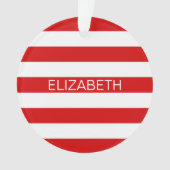 Rood wit horizontaal Preppy Stripe Name Monogram Ornament (voorkant)