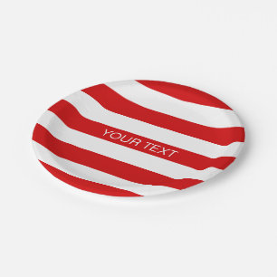 Rood wit horizontaal Preppy Stripe Name Monogram Papieren Bordje