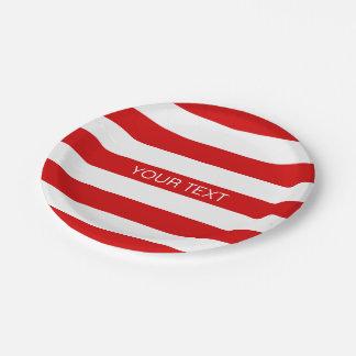 Rood wit horizontaal Preppy Stripe Name Monogram Papieren Bordje