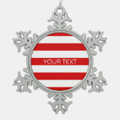 Rood wit horizontaal Preppy Stripe Name Monogram Tin Sneeuwvlok Ornament (Voorkant)
