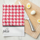 Rood & Wit Houndstooth Gepersonaliseerd Theedoek (Quarter Fold)