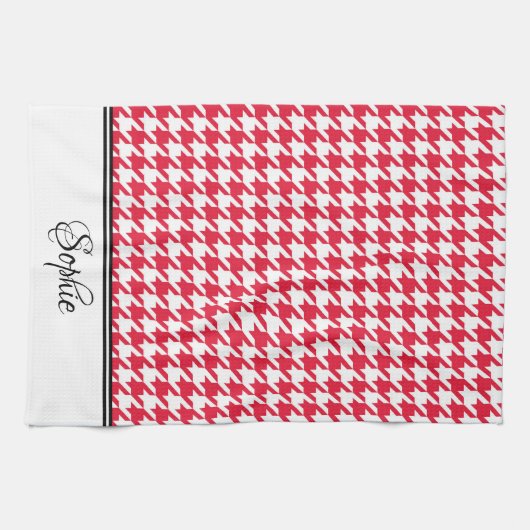Rood & Wit Houndstooth Gepersonaliseerd Theedoek (Horizontaal)