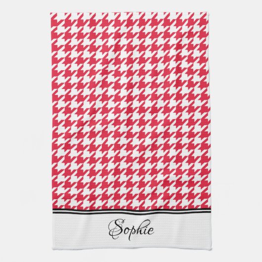 Rood & Wit Houndstooth Gepersonaliseerd Theedoek (Verticaal)