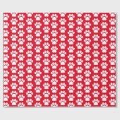 Rood Wit Huisdier Hondenpootje Print Kerstpatroon Cadeaupapier (Vlak)